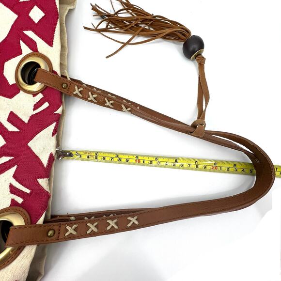 Lucky Brand Aztec Print Southwest Red and Cream Large Cotton Tote Shoulder Purse - Picture 9 of 12